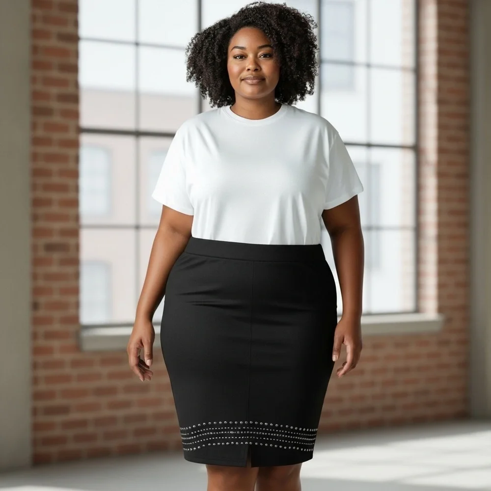 Torrid Plus Size Large 14 Black Knee Length Studded Skirt